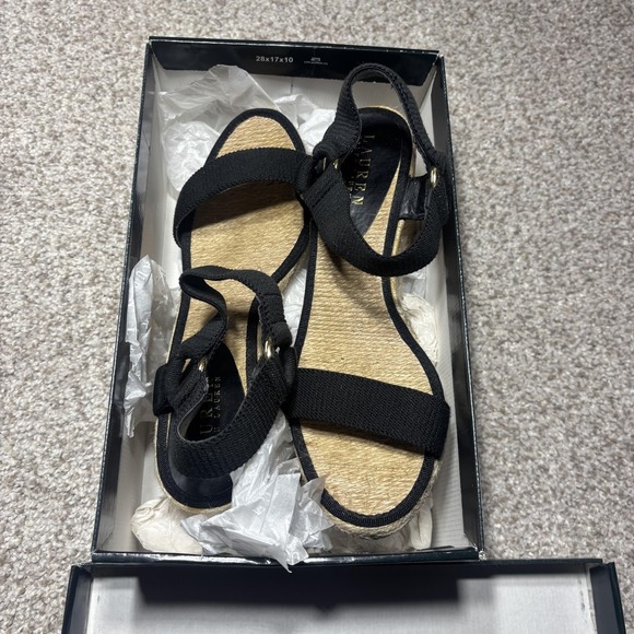 Lauren Ralph Lauren Wedge Shoes Womens Size 7.5 Black Ilene Espadrille Sandals - Picture 9 of 14